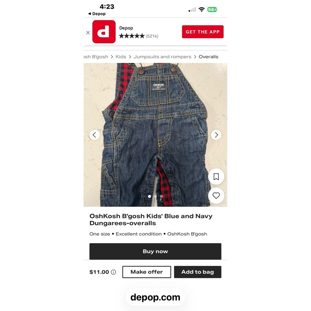 OshKosh Bgosh Kids 12M Blue Denim Flannel Lined Overalls Buffalo Plaid Vestbak